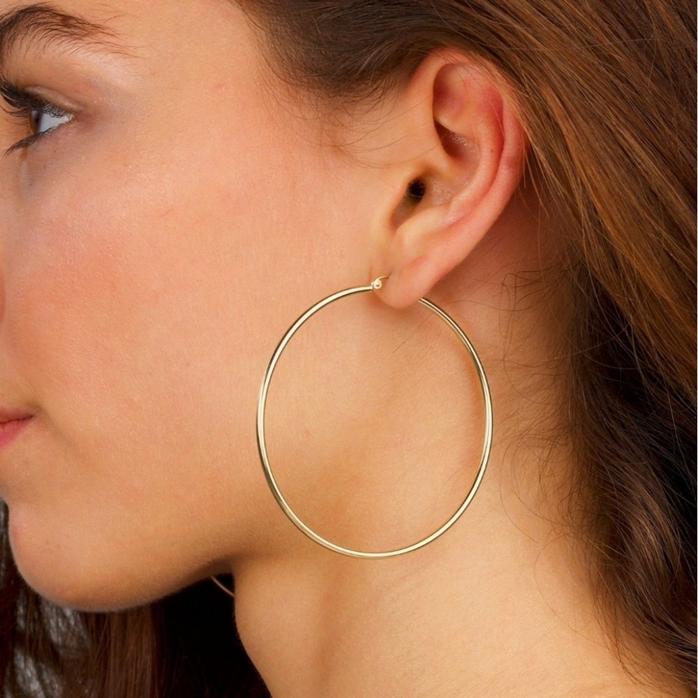 Gold Tone Boho Large Thin Hoop Statement Earrings Minimalist casual 💖